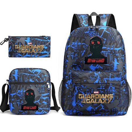 Guardians Of The Galaxy Tre-delt Rygsæk Til Drenge Og Piger Groot Perifer Rygsæk Blå blomst ~5