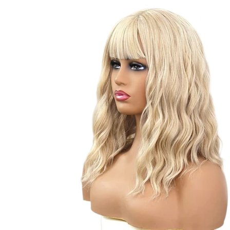 Blond Wave Peruk Med Bangs Syntetisk Cosplay