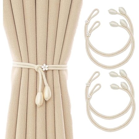 Gardinomtag 4 Stycken, Ingen Stansning Justerbar Längd med Dubbelvävd Boll