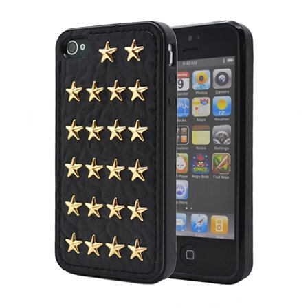 Studded leather pattern FlexiSkal till Apple iPhone 4S/4 (Golden Stars)