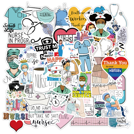 50 kpl Kansainv lisen Hoitajap iv n Graffititarroja - Vedenkest vi Tarroja Matkalaukuille, Moottoripy rille, Muistikirjoille ja Enemm n (4-6cm)