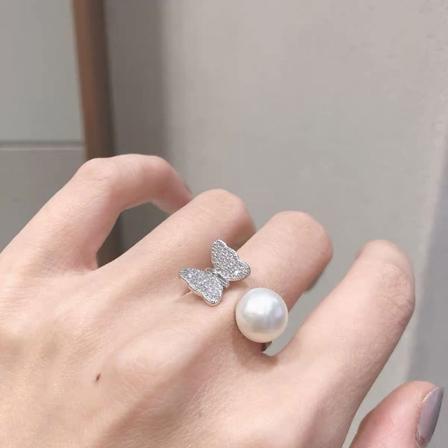 Søt gave smykker sommerfugl perle åpen ring kvinne trendy ring, 1 stk