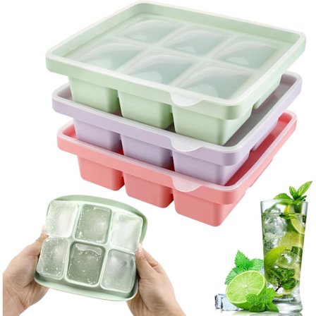 3 st isbitsformar, silikonisbitsformar med lock, stora fyrkantiga isbitar 5 cm, stapelbara och diskmaskinssäkra, för cocktails, whisky, frukt, is