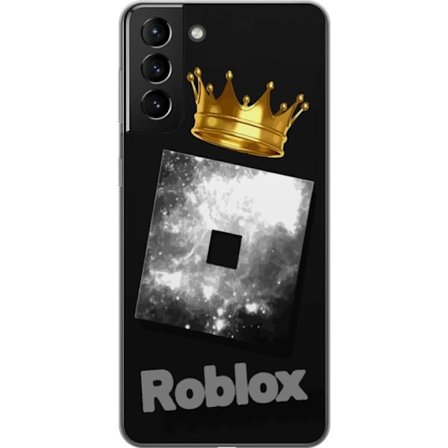 Kompatibel Mobilcover til Samsung Samsung Galaxy S21+ 5G Minimalistisk sort og sølvfarvet Roblox-symbol med gylden krone og luksuriøs gamer-æstetik