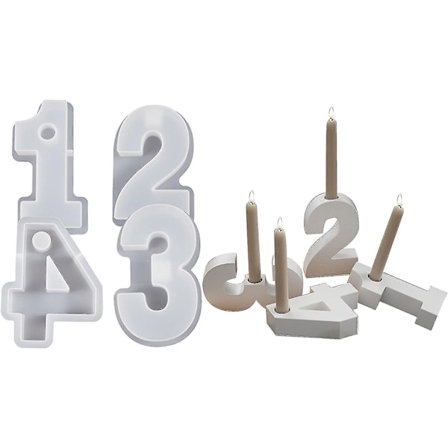1-4 Nummerform, DIY Silikonform, 3D Handgjorda Ljusstakeformar, Gipsform, Ljusstakeform - Nummer 1-4