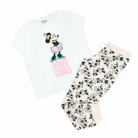 Disney Dam/Kvinnor Good Vibes Minnie Mouse Lång Pyjamas Set S White/Pink/Blue S