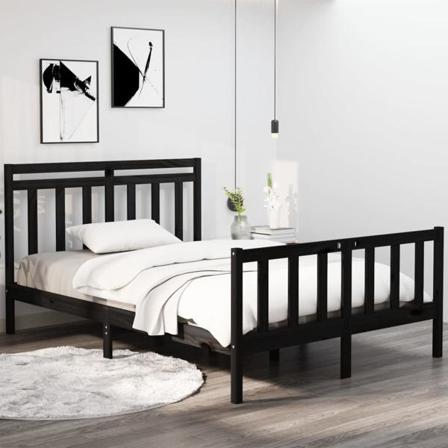 Vidaxl Sängram Svart Massivt Trä 140x190 Cm Svart
