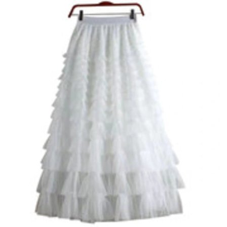 Nytt flerlags tyllskjørt for dame med volanger, høy midje, hvit White M