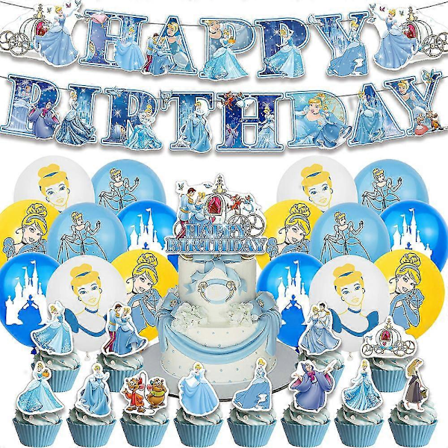 Tuhkimo-teemainen syntymäpäiväjuhlatarvikkeet Banneri Ilmapallot Setit Kakku Cupcake Topperit Koristesetti LGL