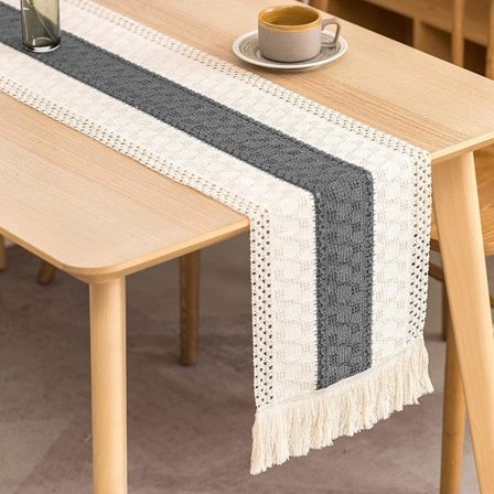 Bomullslin duk, Khaki Boho Heklet Duk, Moderne Striper