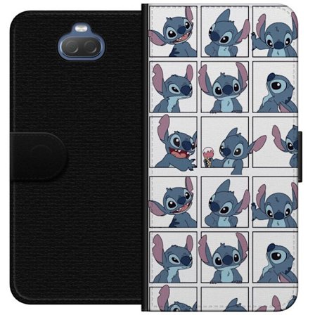 Kompatibel Tegnebogsetui til Sony Xperia 10 Illustreret rutemønster med Stitch i forskellige ansigtsudtryk i serieformat