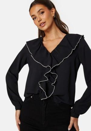 ONLY Lise Contrast Frill Shirt Black Detail: Pumice L Black Detail: Pumice Volangbluser Dam