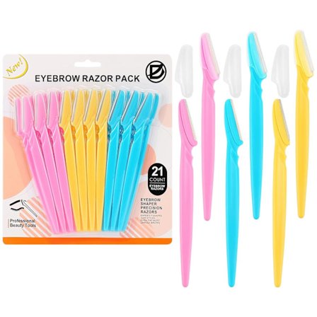 21 stk. Øjenbrynskniv, Dermaplaningskniv, Ansigtsknive til kvinder og mænd, Dermaplaningsværktøj til ansigt, 3 farver ansigtshårshavere med 
