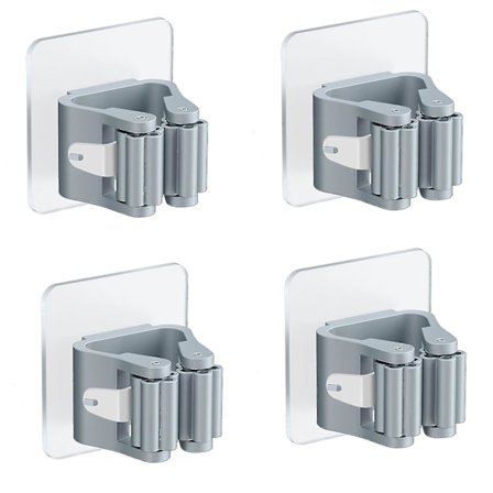 4 stk. vægmonteret kosteskaft holder, selvklæbende moppeholder vægmonteret kosteskaft holder uden boring