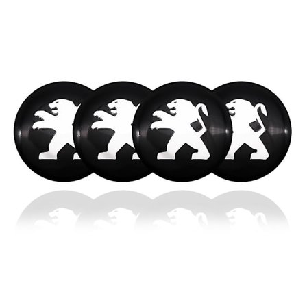 4 stk. sorte bilhjulsdekaler, navkapsel, emblem, logo, dekaler, styling til Peugeot 107 108 206 207 301 308 307 407 408 50, 4 stk. Peugeot sorte