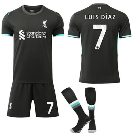 Liverpool Borta Barn/Vuxen Fotbollströja Set Nr.7 LUIS DIAZ 22 (Storlek 24-25)