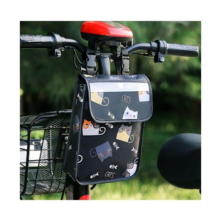 En stor, svart, vanntett sykkelveske for sykkelstyret med berøringsskjerm
