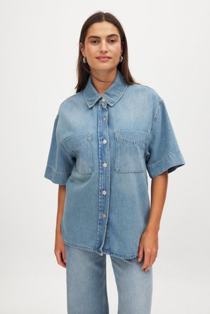 NA-KD Chemise en jean à manches courtes - - Bleu - EU 40