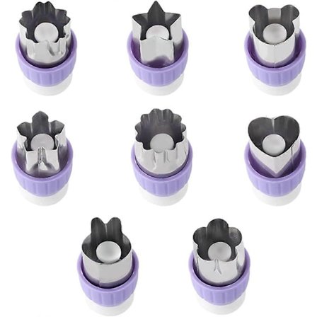 8 Deler Rustfritt Stål Frukt og Grønnsak Kutter Former Sett, Kakeutstikkere med Anti-Skli Beskyttelseshåndtak for Barn Baking og Søte Bakverkverktøy