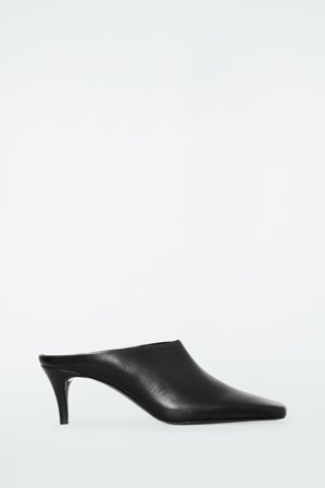 COS Women's Square Toe Leather Mules in Black