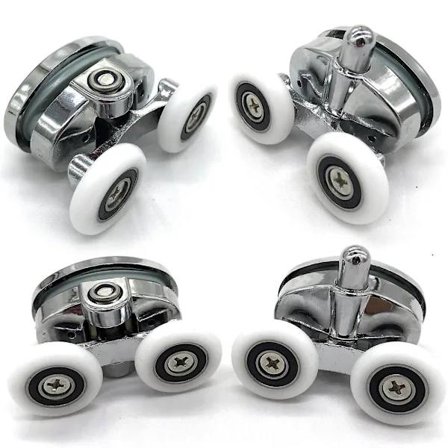 【xj】Sett med 4 dusjdørruller - Doble hjul - Oval - Sommerfuglformet (23mm)