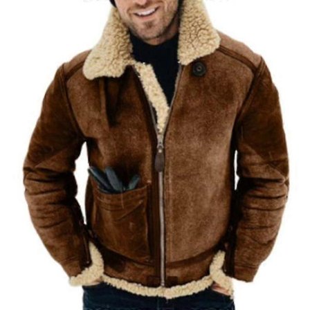 Vinter Herre Saueskinn Pels Skinnjakke Tykk Parka Ull Revers Krage Frakk Zekai