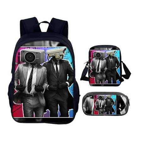 Skibidi Toalett Student Skolväska Skibidi Toalett Tredelad Resväska Pennfodral Ryggsäck