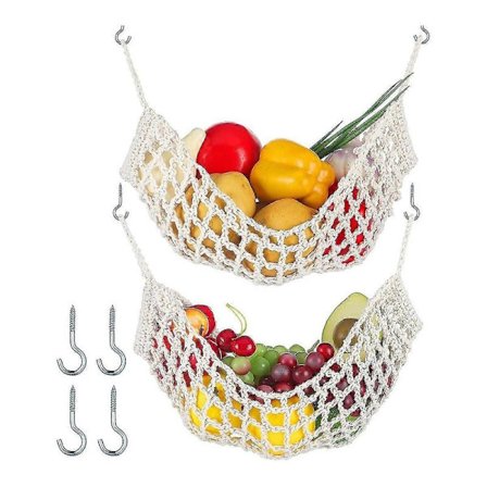 2 stk. Makramé Frukthemat Hengekøye For Kjøkken Under Skap Hengende Fruktkurver Håndvevde Dekorative Fruktnettposer
