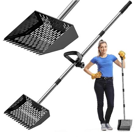 Hønsemøgske, skovl 10 tommer sandsigte skovl med 35 tommer til 62 tommer justerbart rustfrit stålhåndtag