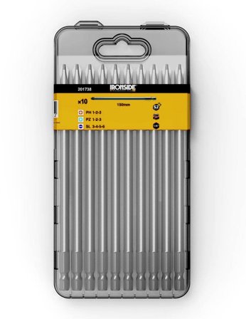 Ironside 201738 Bitssats 10 delar, spår/PH/PZ 150 mm, Borra & mejsla