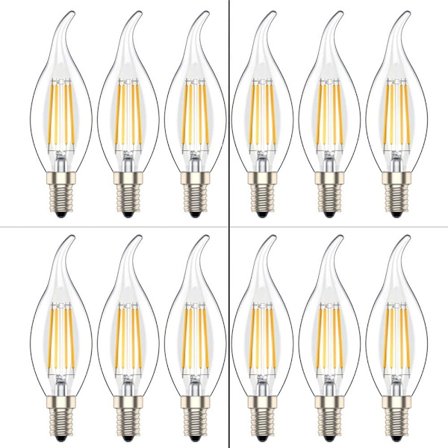 E14 LED Flammepære, Lyspæreform, Varmhvit (2700K), 4W Tilsvarer 40W Glødepære, Pakke med 12 [Energiklasse A+]