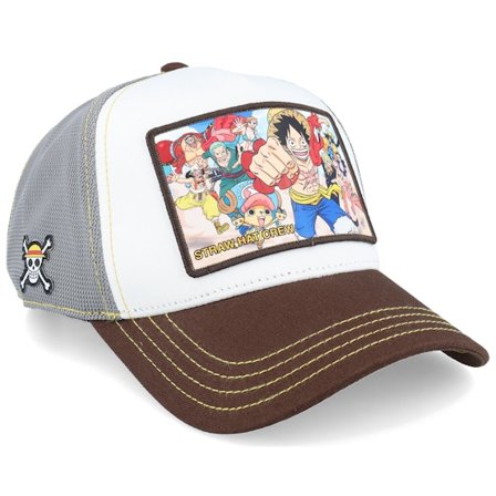 Capslab - Bianco trucker Cappellino - One Piece Straw Hat Crew Grey/White/Black A-Frame Trucker @ Hatstore