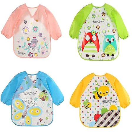 4-pak Vandtæt Hagesmæk Langærmet Male Forklæde Til Børn 6 Måneder Til 3 År