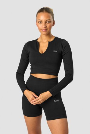 ICANIWILL - Ribbed Define Seamless Cropped Long Sleeve Black - Dames - sportkleding van ICIW
