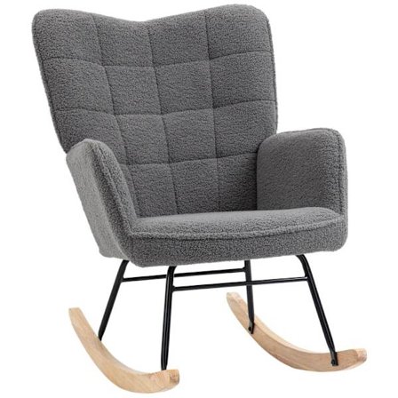 Rootz gyngestol - Retro massivt træ - Afslappende stol - Bøgetræ - Blød polstring - Elegant design - Stål - Mørkegrå - 71L x 92W x 101H cm