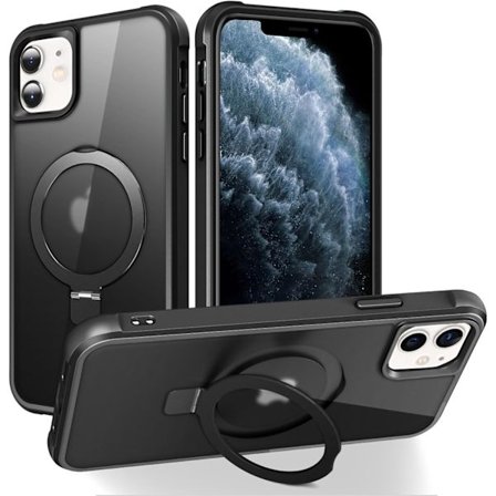 Kompatibel med iPhone 11 Skal med Osynlig Magnetisk O-Ring Ställ Genomskinlig Kompatibel med Mag-Safe Bra Greppkänsla