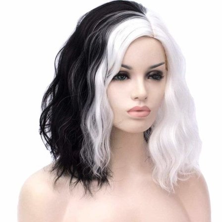 Halv hvit halv svart kvinner kort bob parykk for cosplay Halloween