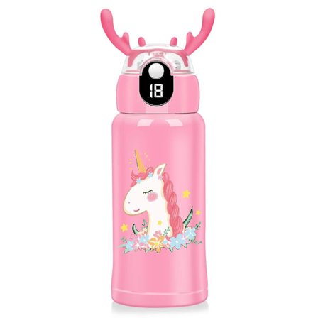 Temperaturvisningsvattenflaska för barn 18 oz med sugrör, vakuumisolerad, 316 rostfritt stål, modern