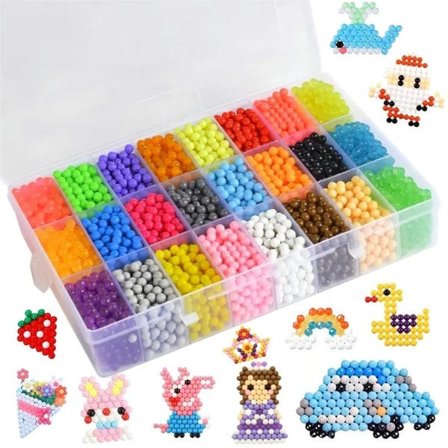 3600X Aquabeads Glitter Håndværk Børn Håndværkssæt Glitterperler Vandperler Komplet tilbehør, inkluderer 24 farvepåfyldninger