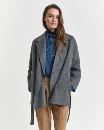 GANT Damen Handgenähte Jacke mit Gürtel (M) Grau