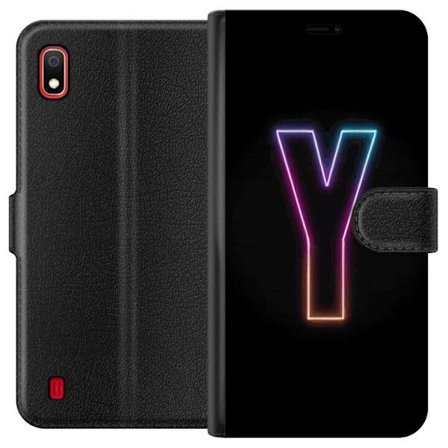 Kompatibelt Lommeboketui til Samsung Samsung Galaxy A10 Minimalistisk neonbokstav Y i fargeskiftende lys mot svart bakgrunn