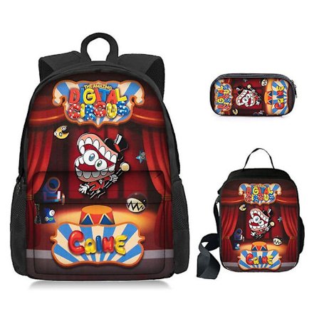 Fantastisk sirkus The AMAZING DIGITAL CIRCUS Student School Bag Tredelt Ryggsekk Enkeltlags Penneveske Termisk Lunsjpose (FMY)