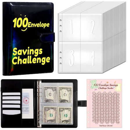 100 Days Savings Challenge Sparepenger Binder SVART