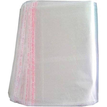 100 läpinäkyvää muovipussia itseliimautuvalla sulkimella Esittelypakkaus 25 x 44 cm