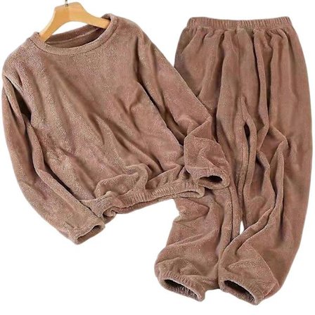 [LCS] Tykt Varmt Dame Pyjamassett Ensfarget Genser Rund Hals Pyjamas For Jente Kvinne Kjæreste Mamma Khaki