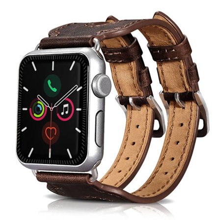 iCarer dubbel manschett Apple Watch Series 5 40mm äkta läderarmband - Kaffe
