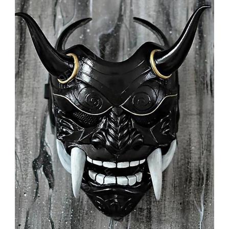 Timubike Hannya Demon Maske Japansk Oni Samurai Noh Kabuki Rød Prajna Latexmasker Voksen Unisex Halloween Cosplay Rekvisitter Black