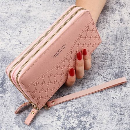 Kvinnor Läderplånbok Lång Plånbok Koppling Dragkedja Flerlagers Business Wallet Bag