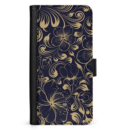 Bjornberry Sony Xperia 10 V Fodral - Guld/Mörkblå Blommor