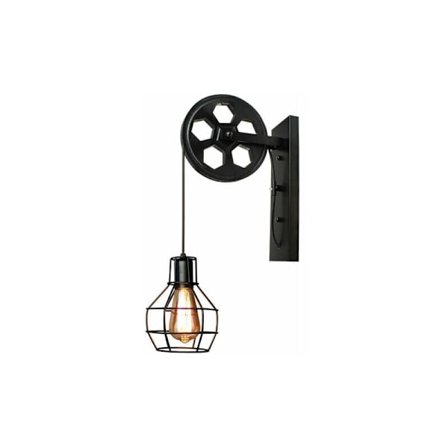 Vintage Metallremskiva Vägglampa Retro E27 Skärm för Vardagsrum Sovrum - Svart - Svart DRIVE